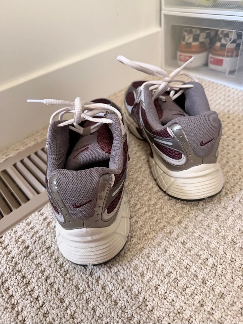 Nike Women's Burgundy and Gray Mesh Running Sneakers